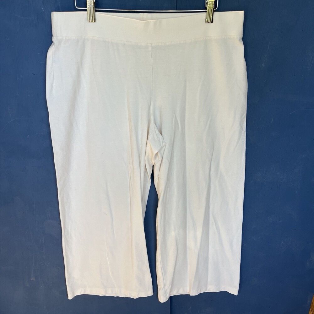 Eileen Fisher Elastic Waist Pants Pull On White Cream Cropped Size Large Stretch